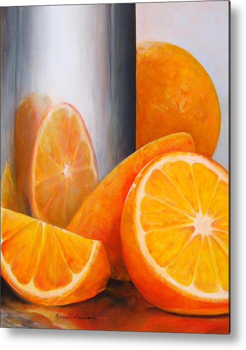 Still Life Metal Print featuring the painting Reflet orange by Muriel Dolemieux