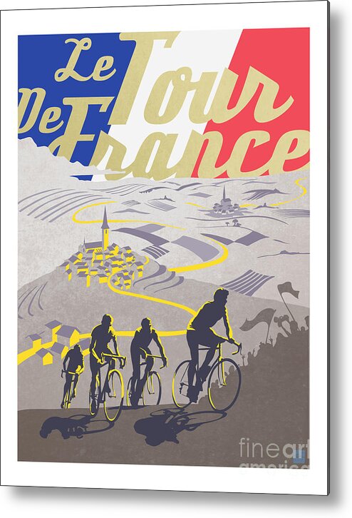 Vintage Tour De France Metal Print featuring the painting Retro Tour de France by Sassan Filsoof