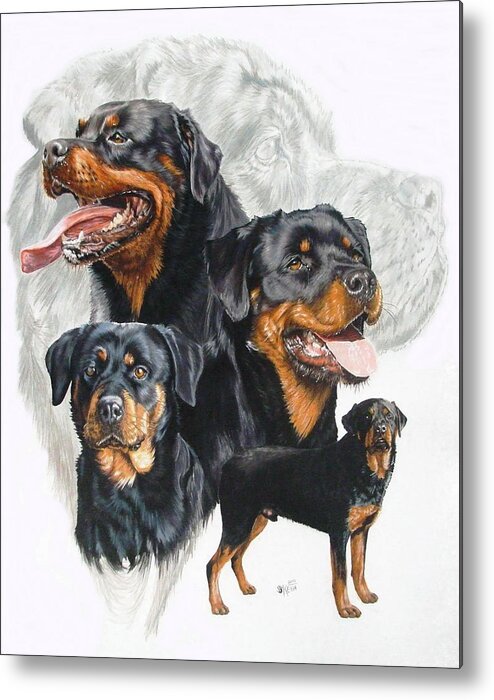 Rottweiler Metal Print featuring the mixed media Rottweiler Medley by Barbara Keith