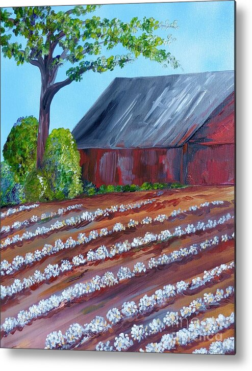 Cotton Metal Print featuring the painting Rows of Cotton by Eloise Schneider Mote