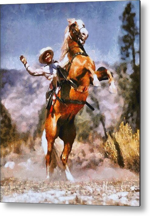 Cinema Metal Print featuring the painting Roy Rogers and Trigger, Hollywood Western Legends by Esoterica Art Agency