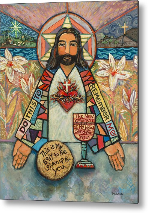 Jen Norton Metal Print featuring the painting Sacred Heart of Jesus by Jen Norton