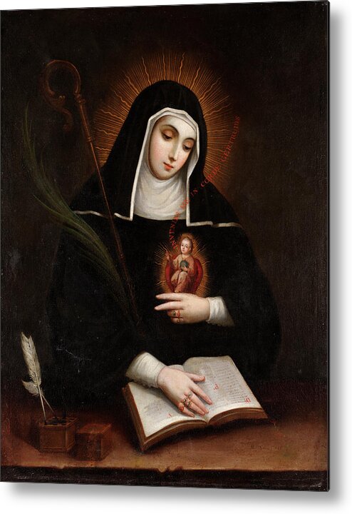 Saint Gertrude (santa Gertrudis)  Miguel Cabrera (mexican Metal Print featuring the painting Saint Gertrude by Celestial Images