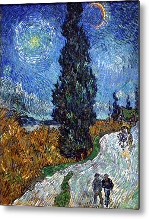 Vincent Van Gogh Metal Print featuring the painting Saint-Remy Road With Cypress and Star by Vincent Van Gogh