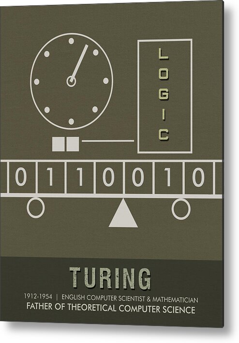 Turing Metal Print featuring the mixed media Science Posters - Alan Turing - Mathematician, Computer Scientist by Studio Grafiikka