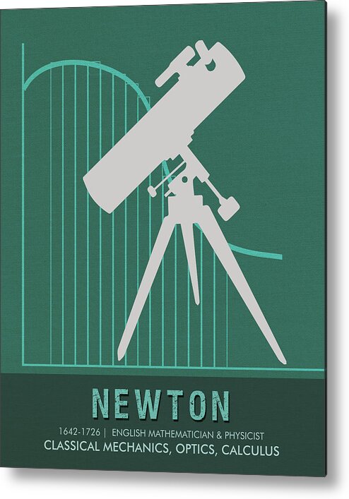 Newton Metal Print featuring the mixed media Science Posters - Sir Isaac Newton - Physicist, Mathematician, Astronomer by Studio Grafiikka