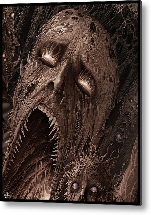 Horror Hellraiser Scream Agony Demon Airbrush Digital Painting Surreal Fangs Fire Brown Red Pain Ecstacy Agony Sacrifice Mindrapeart Markcooperart Hellish Metal Print featuring the painting Screams From Beyond by Mark Cooper