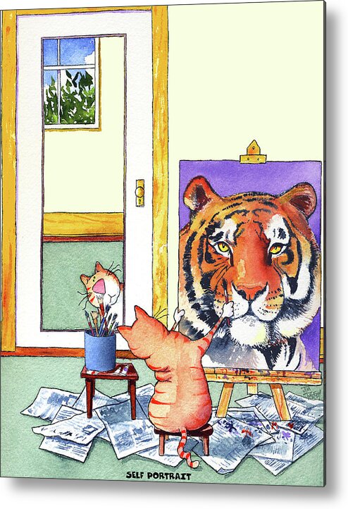 Tiger Metal Print featuring the painting Self Portrait, Tiger by Jim Tweedy