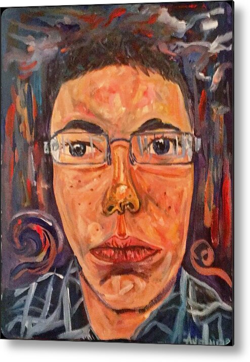 Self Portrait Metal Print featuring the painting Self Portrait with Stormy Sky by Angela Weddle