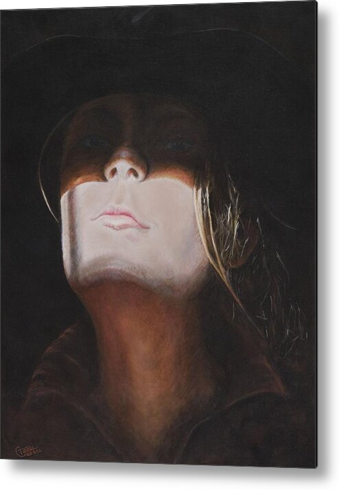 Western Paintings Metal Print featuring the painting Shadow of a Cowgirl by Traci Goebel