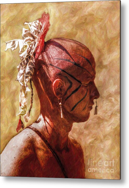 War Metal Print featuring the digital art Shawnee Indian Warrior Portrait by Randy Steele