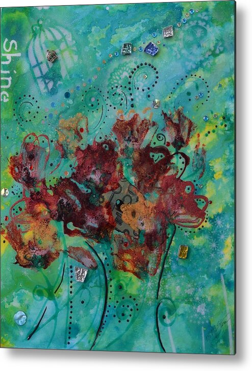 Floral Abstract Art Painting Metal Print featuring the painting Shine by MiMi Stirn