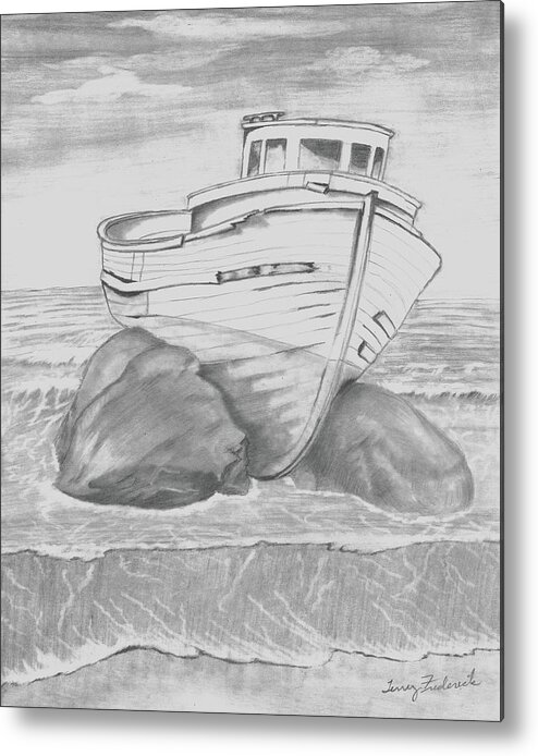 Ships Metal Print featuring the drawing Shipwreck by Terry Frederick