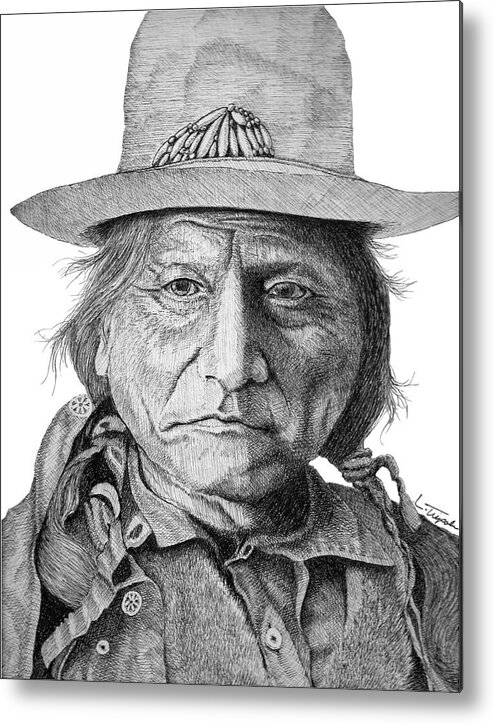 Native American Metal Print featuring the drawing Sitting Bull by Lawrence Tripoli