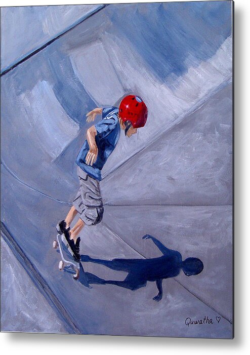 Boy Metal Print featuring the painting Skateboarding by Quwatha Valentine