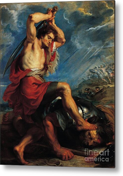 Peter Paul Rubens David - Slaying Goliath. Man Metal Print featuring the painting Slaying Goliath by MotionAge Designs