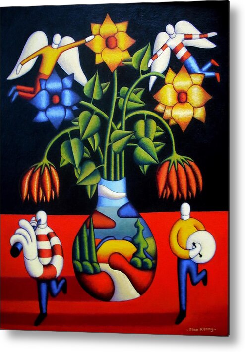 Softvase With Flowers And Figures Metal Print featuring the painting Softvase with flowers and figures by Alan Kenny