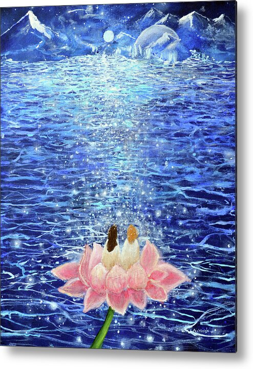 Lotus Flower In The Moonlight Metal Print featuring the painting Sparkle Souls by Ashleigh Dyan Bayer