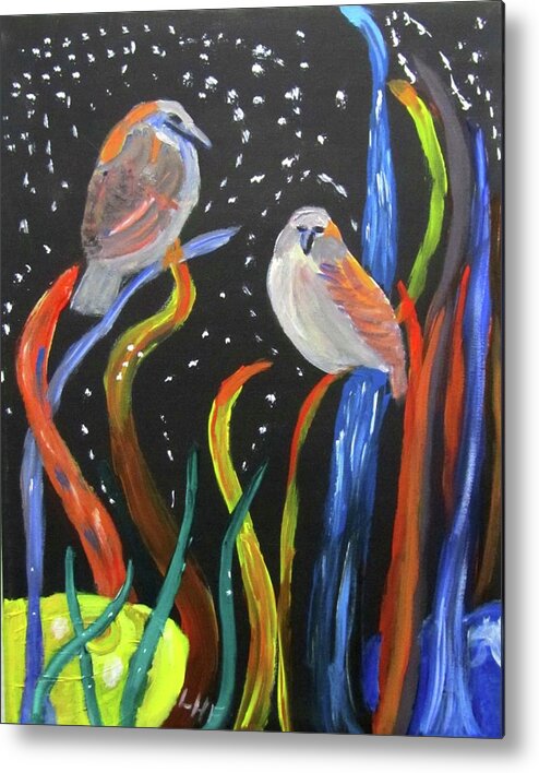 Sparrows Metal Print featuring the painting Sparrows inspired by Chihuly by Linda Feinberg