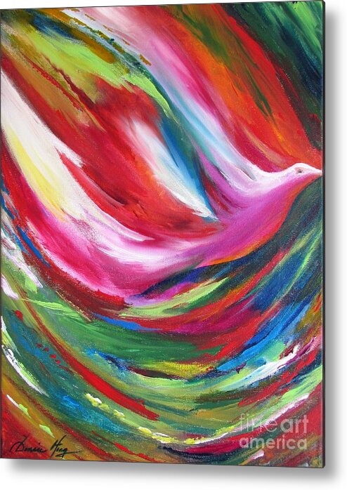 Spirit; Bird; Flight; Multicolored; Wings; Fly; Soar; Metal Print featuring the painting Spirit Takes Flight by Denise Hoag