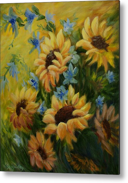 Daisies Metal Print featuring the painting Sunflowers Galore by Jo Smoley