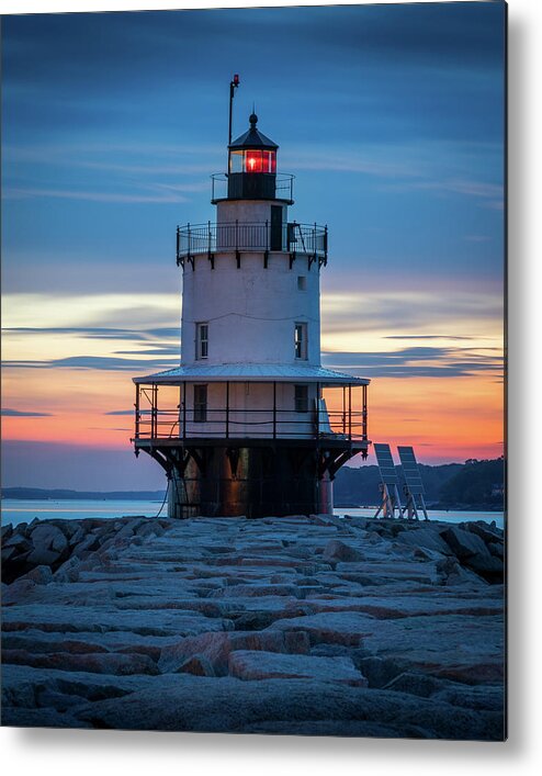 Maine Metal Print featuring the photograph Spring Point Ledge Light Blue Hour II by Colin Chase