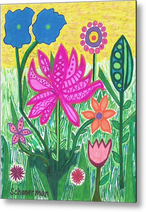 Original Drawing/painting Metal Print featuring the drawing Springtime Welcome by Susan Schanerman