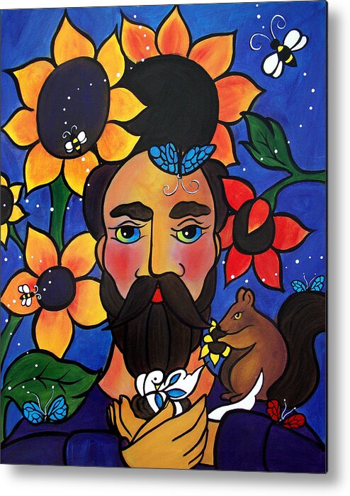 St. Francis Metal Print featuring the painting St. Francis - All creatures great and small by Jan Oliver-Schultz