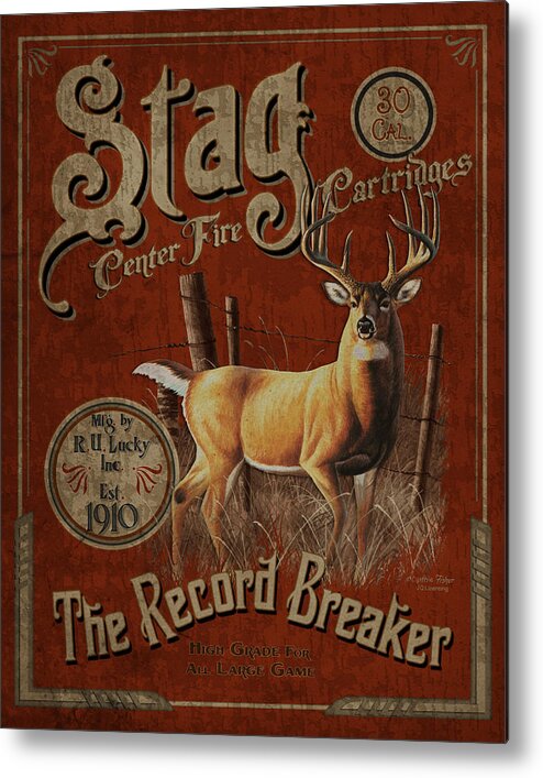Cynthie Fisher Metal Print featuring the painting Stag Record Breaker Sign by JQ Licensing