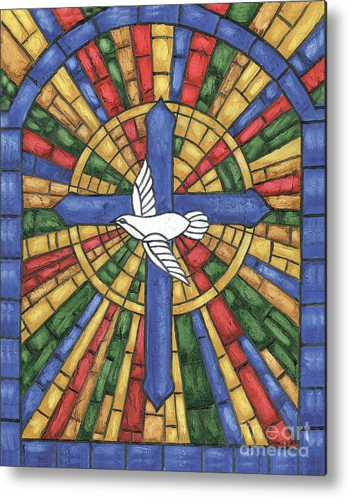 Dove Metal Print featuring the painting Stained Glass Cross by Debbie DeWitt