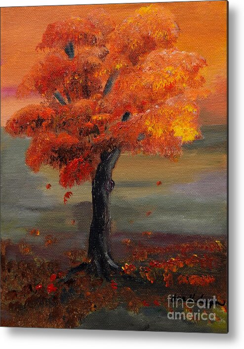 Autumn Metal Print featuring the painting Stand Alone in Color - Autumn - Tree by Jan Dappen