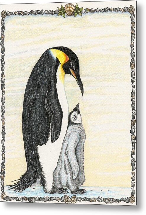 Penguins Metal Print featuring the drawing Staying Warm by Stephen Taylor