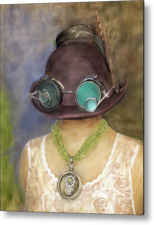 Steampunk Metal Print featuring the photograph Steampunk Beauty with Hat and Goggles by Betty Denise