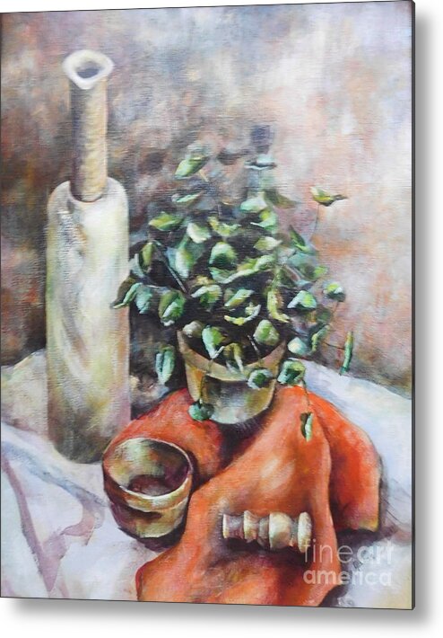 Still Life With Wine Bottle Metal Print featuring the painting Still Life by Joan Clear