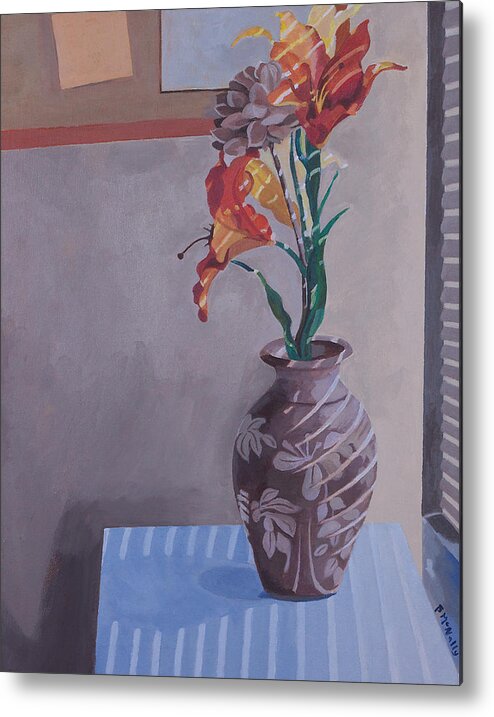Still Life Metal Print featuring the painting Still Life with Tiger Lilies by Susan McNally