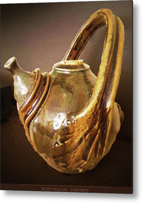 Collection Of Ceramics Works Metal Print featuring the ceramic art Stoneware teapot by Scott Wallin