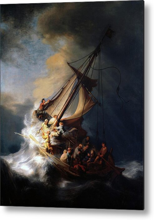 Rembrandt Metal Print featuring the painting Storm on the Sea of Galilee by Rembrandt van Rijn