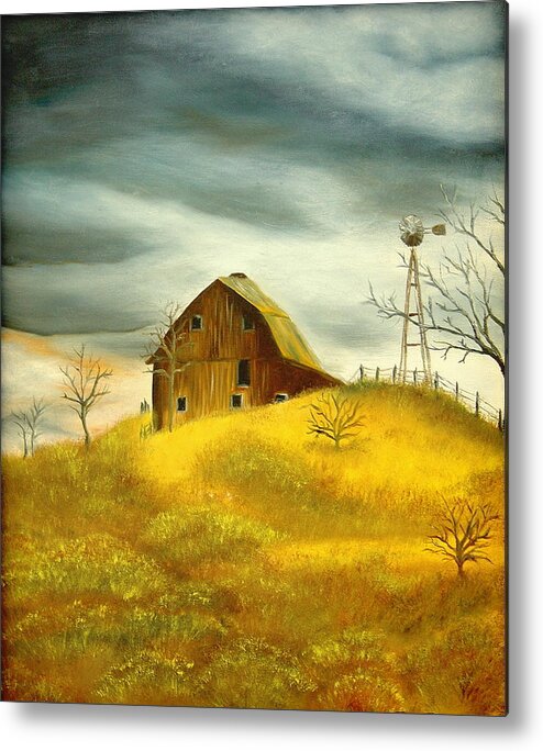 Landscape Metal Print featuring the painting Storm's coming by Bonnie Peacher