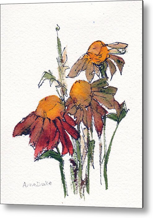 Sunflower Metal Print featuring the painting Sunflower Trio #1 by Anne Duke