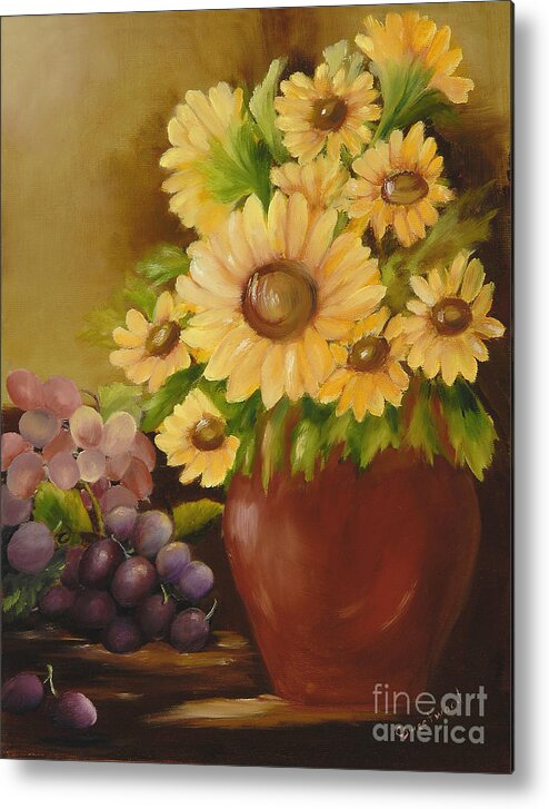 Sunflowers Metal Print featuring the painting Sunflowers and Grapes by Carol Sweetwood