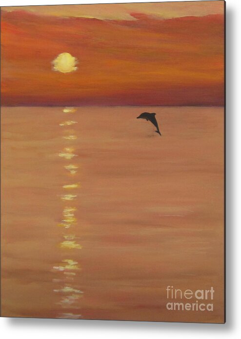 Dolphin Metal Print featuring the painting Sunrise Surprise by Anne Marie Brown
