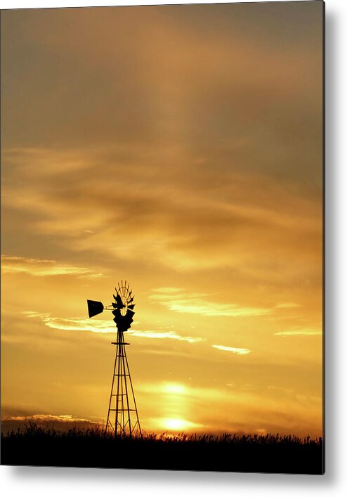 Kansas Metal Print featuring the photograph Sunset and Windmill 12 by Rob Graham