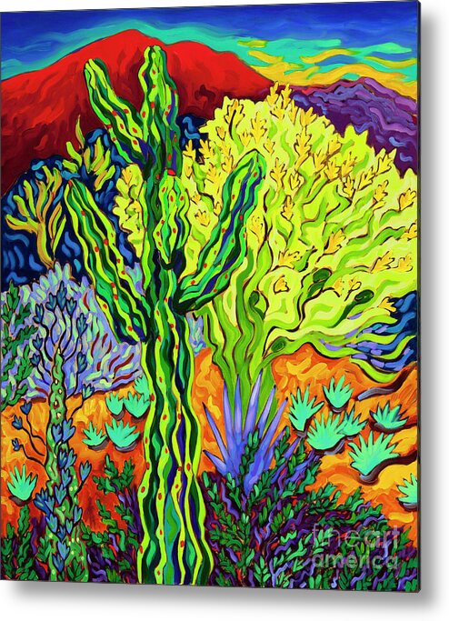 Arizona Desert Scene Metal Print featuring the painting Sunset Saguaro by Cathy Carey
