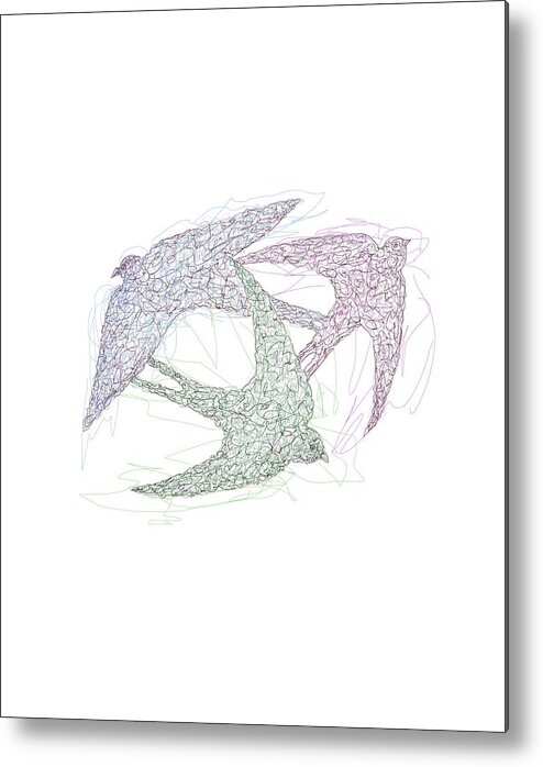 Olena Art Metal Print featuring the drawing Swallow Birds Motion Design by OLena Art by Lena Owens - Vibrant Design