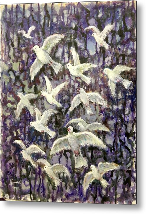 Doves Metal Print featuring the painting Symbol of peace by Laila Awad Jamaleldin