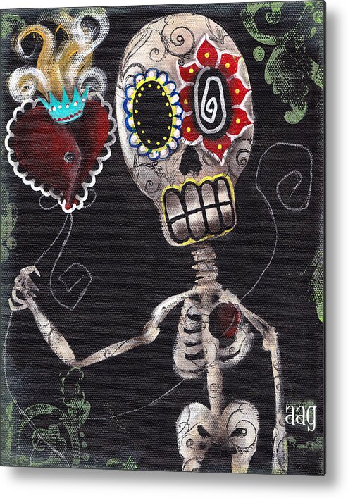 Day Of The Dead Metal Print featuring the painting Take my Heart by Abril Andrade