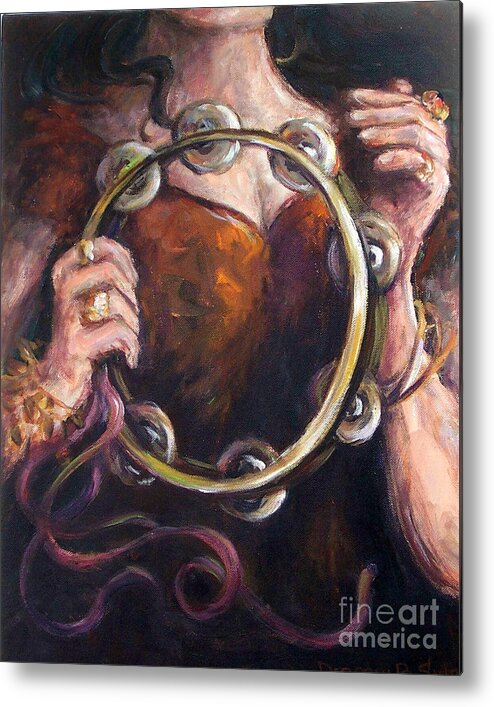Musical Instruments Metal Print featuring the painting Tambourine by Deborah Smith