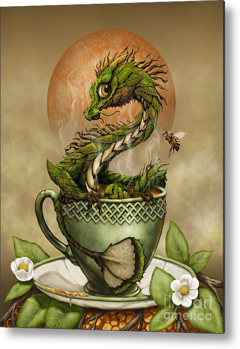 Tea Metal Poster featuring the digital art Tea Dragon by Stanley Morrison