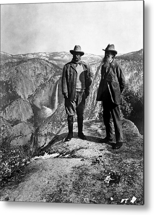 President Roosevelt Metal Print featuring the photograph Teddy Roosevelt and John Muir - Glacier Point Yosemite Valley - 1903 by War Is Hell Store