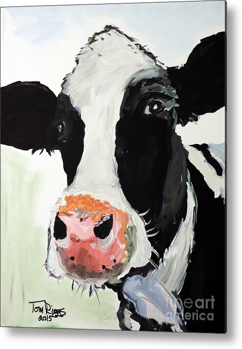 Cow Metal Print featuring the painting That Look That Says... by Tom Riggs